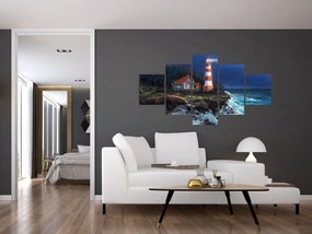 Obraz - Latarnia morska na brzegu oceanu, akwarela (125x70 cm)