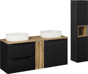 Zestaw łazienkowy Nova 579 czarny mat - szafka 140 cm z umywalkami i słupek