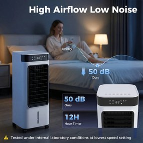 HOMCOM Mobilna chłodnica powietrza, 3-w-1 chłodzenie ewaporacyjne z 7-litrowym zbiornikiem, funkcja oscylacji 48°, biały | Aosom PL