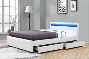 Nowoczesne Łóżko Dwuosobowe z Oświetleniem LED "Nico" z 4 Szufladami - 160 × 200 cm - Białe