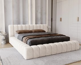 Emporius Como łóżko z pojemnikiem do sypialni - łózko tapicerowane 140x200, nowoczesny styl - duże łózko, gruba pianka - tkanina velvet, kremowy (Whisper 1)