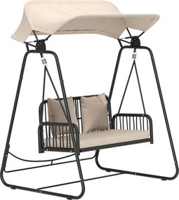 Outsunny Huśtawka Ogrodowa z Rattanu na 2 Osoby z Daszkiem, Poduszki do 240 kg 149 x 121 x 180 cm Khaki