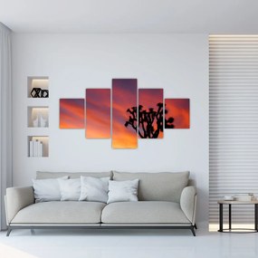 Obraz zachodu słońca nad sylwetką drzewa (125x70 cm)