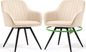 2x Welurowe krzesło obrotowe z przeszyciami Beżowe TURNO Czarne nogi