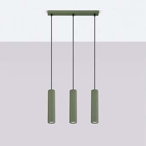 Lampa wisząca minimalistyczny Gloow, aluminium - 3 źródło światła 4000K - L.45 x H.98 cm - zielony oliwkowy