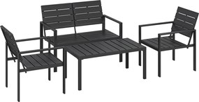 Outsunny Zestaw Mebli Ogrodowych dla 4 Osób Sofa Dwuosobowa 2 Fotele Stolik Kawowy Design z Listwami Czarny | Aosom PL