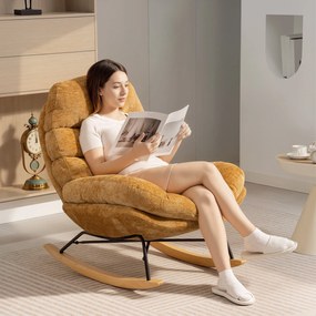 HOMCOM Tapicerowany fotel bujany ze stalowymi nogami i drewnianymi płozami, Żółty