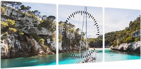 Obraz - Plaża z żaglówką (z zegarem) (90x30 cm)