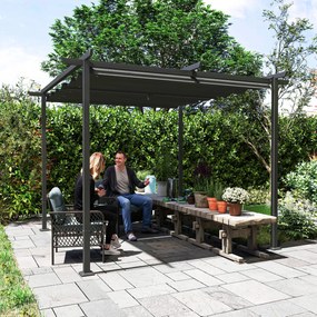 Outsunny Pergola Ogrodowa 3 x 3 m z Regulowanym Dachem, Konstrukcja Metalowa, Ochrona UPF30+, Zadaszenie na Taras, Ciemnoszary