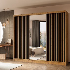Szafa Przesuwna LAMELLO 240 cm z Lustrem Szafa Trzydrzwiowa Dąb artisan