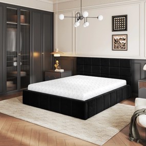 Masseno Łóżko Tapicerowane VERTO z pojemnikiem na pościel 140x200 cm - Czarny, KRONOS 07
