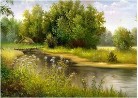 Obraz - Rzeka przy lesie, obraz olejny (70x50 cm)
