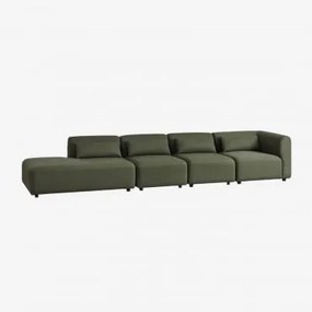 Sofa Narożna Modułowa Fogler 4-częściowa Z Lewą Leżanką Chenille Salvia Zieleń - Sklum
