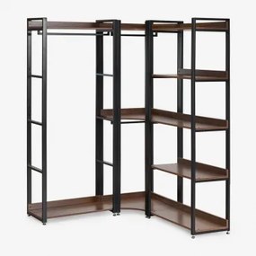 Modułowa Otwarta Szafka Narożna 3-częściowa Z Wieszakiem Ze Stali I Mdf Ariaster Czarna - Sklum