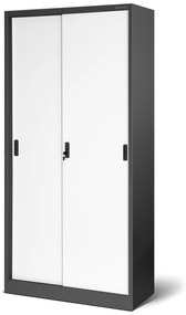 Biurowa szafa metalowa z drzwiami przesuwnymi KUBA, 900 x 1850 x 400 mm, antracytowo-biała