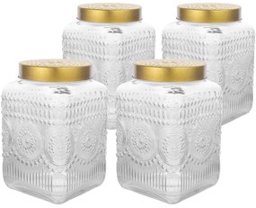 Altom Zestaw szklanych pojemników z złotą pokrywką Daisy 2,2 l, 4 szt., 2,2 l