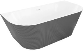 Mexen Oris wanna wolnostojąca przyścienna ryflowana 150 x 75 cm, biała/szara, przelew biały- 52871507562-20