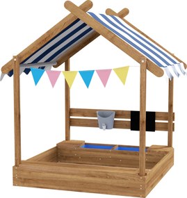 Outsunny drewniana piaskownica z daszkiem domek dla dzieci piaskownica z zabawkami do ogrodu 124x116x146cm brązowy | Aosom PL