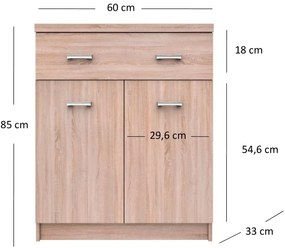 Komoda Dwudrzwiowa z Szufladą Drewniana do Salonu ELEGO 60 cm Dąb sonoma Nowoczesna