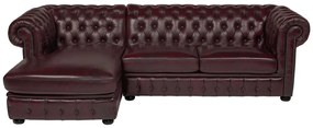 Kanapa narożna BRENTON w stylu Chesterfield, 100% skóry bawolej – kolor brązowy z kasztanowymi refleksami – Narożnik lewostronny