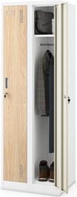 Szafka pracownicza dwukomorowa biała / dąb sonoma: Eco Design KACPER II, 600 x 1800 x 500 mm 