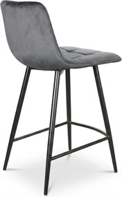 Szare krzesło barowe MILA VELVET z czarnymi nogami
