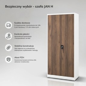 Szafa na dokumenty biurowa metalowa biała / orzech: Eco Design JAN H 900 x 1950 x 400 mm