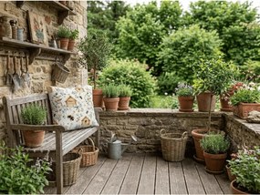 Bawełniana poszewka na poduszkę WOODEN HOUSES POLY 45x45 cm, kolorowa