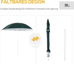 Outsunny Parasol Plażowy 2w1 z Osłoną Wiatrową Namiot Plażowy Ciemnozielony Φ210xH222cm | Aosom PL