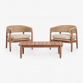 Zestaw Ogrodowy Z 2 Fotelami I Stolikiem Kawowym Z Drewna Akacjowego Ribeira Akacja Brąz - Sklum