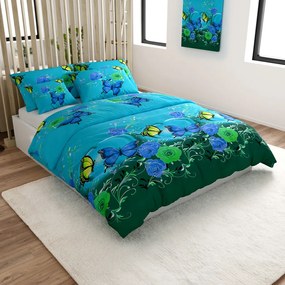 PrzytulneMieszkanie.pl PrzytulneMieszkanie.pl Pościel bawełniana w kolorze NIEBIESKO-ZIELONYM MOTYL w kolorze niebieskim Rozmiar pościeli: 70 x 90 cm | 140 x 200 cm