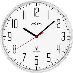 Plastowy zegar biały/błyszczący srebrny PRIM Radio ∅ 292 × 48 mm