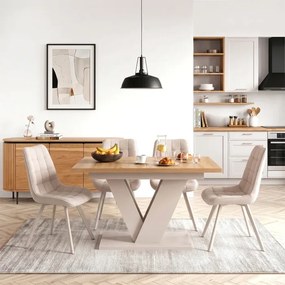Zestaw Stół Prostokątny Rozkładany CLARK 120-160 cm Dąb Artisan/Kaszmir i 4 Krzesła NAYA Beżowe