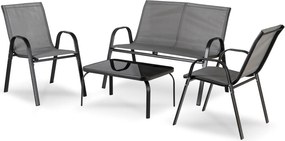 Zestaw Mebli Ogrodowych MINNESOTA Szary Ławka Krzesła Stolik Tarasowy Siatka Nowoczesny
