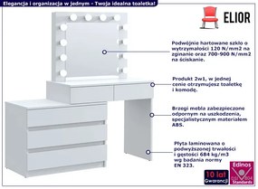 Biała duża toaletka podśwetlana do makijażu z komodą Fienna