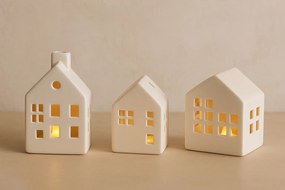 Ceramiczne domki LED SCANDI, 3 ozdoby świetlne