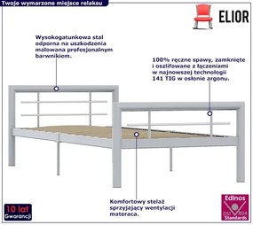 Szare metalowe łózko jednoosobowe 100x200 cm dąb