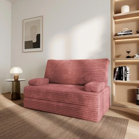 Masseno Sofa piankowa LADIA z funkcją spania, Kanapa z pianki do salonu, Bezmontażowa, Tkanina sztruksowa – Pudrowy róż TILIA 62