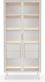 Witryna MILU 2D2S – Nowoczesna z Oświetleniem LED i Szkłem Flutes Ornamentowe, Push To Open KASZMIR 92x195x40 cm