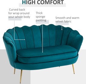 HOMCOM Sofa Dla 2 Osób, Kanapa, Sofa Tapicerowana, Wygląd Aksamitu, Sofa Podwójna, do 150 kg, 130 x 77 x 77 cm, Ciemnozielona