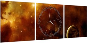Obraz - Planety z mgławicą (z zegarem) (90x30 cm)