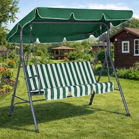 Huśtawka ogrodowa Cozy z regulowanym daszkiem, zielona w paski