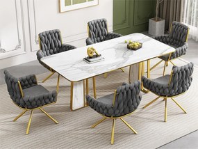 Zestaw 6 krzeseł obrotowych Velvet z podłokietnikami - złote metalowe nogi - Szary