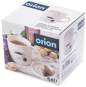 Biały porcelanowy kubek z pokrywką 450 ml – Orion