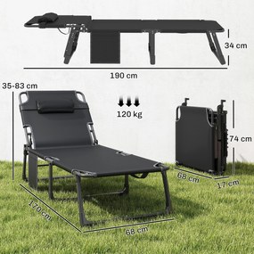 Outsunny Składany leżak szeroki leżak ogrodowy z 5-stopniowo regulowanym oparciem, wyściełanym materacem, poduszką na głowę, kieszenią boczną | Aosom PL