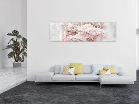Obraz - Różowe kwiaty na ścianie (170x50 cm)