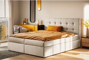 Łóżko kontynentalne z materacem i pojemnikiem LUDANO, tkanina Soro, Jasnobeżowy, 200x200 cm, H3-Bonell