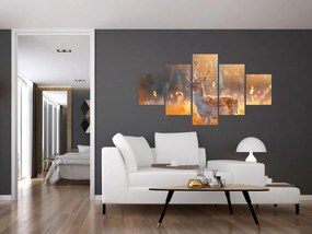 Obraz - Jeleń na polu (125x70 cm)