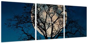Obraz drzewa z pełnią księżyca (z zegarem) (90x30 cm)