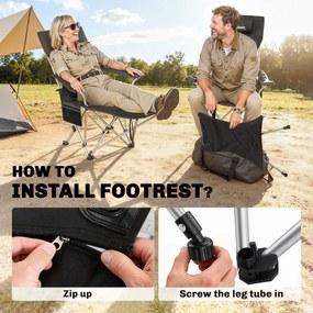 Outsunny Zestaw 2 składanych krzeseł campingowych z odłączaną podnóżkiem i uchwytem na napój, obciążenie do 120 kg, Czarne